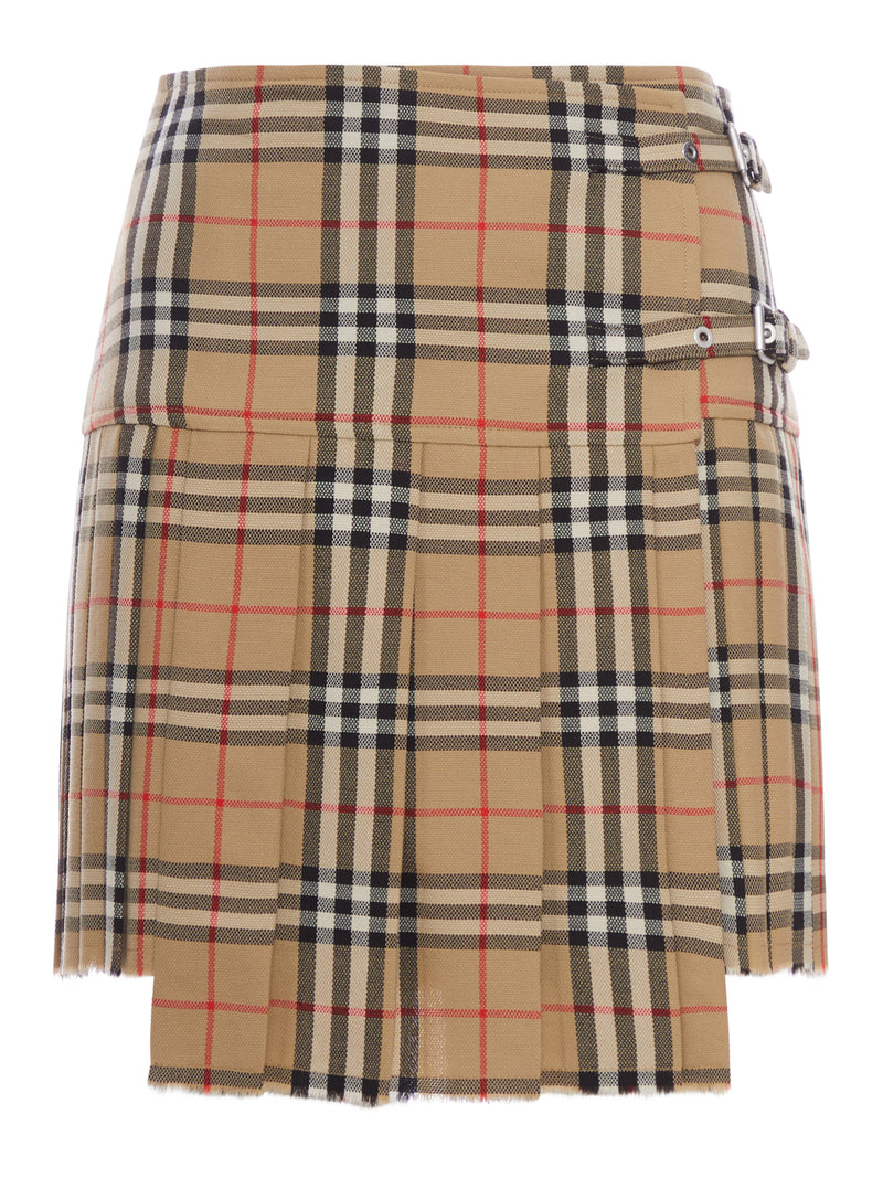 CHECK WOOL MINI KILT WITH PLEATED PLEATES