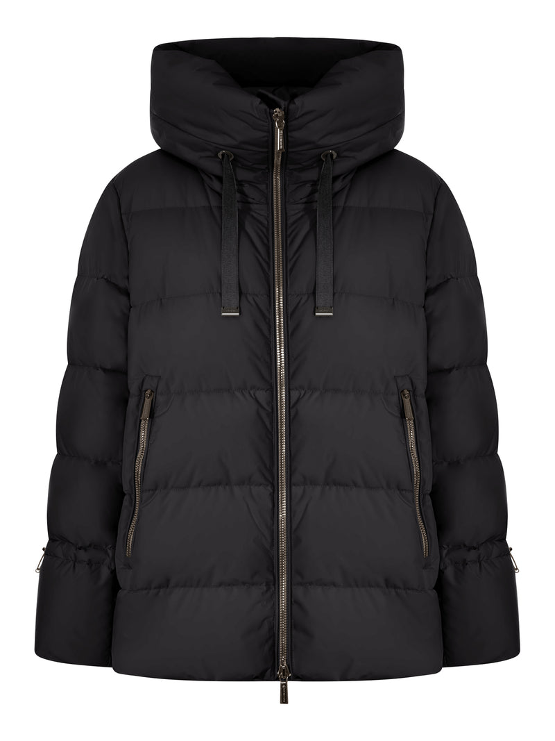 SHORT QUILTED NYLON DOWN JACKET WITH HOOD