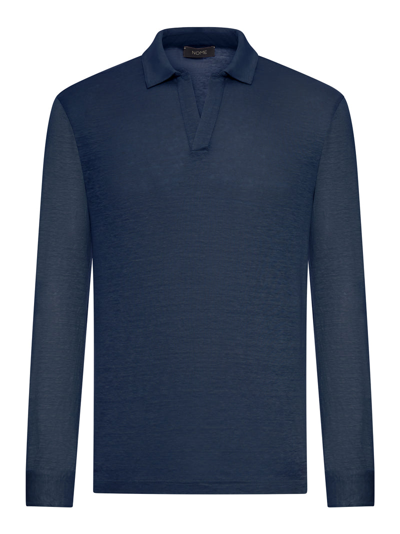 LONG-SLEEVED LINEN POLO SHIRT
