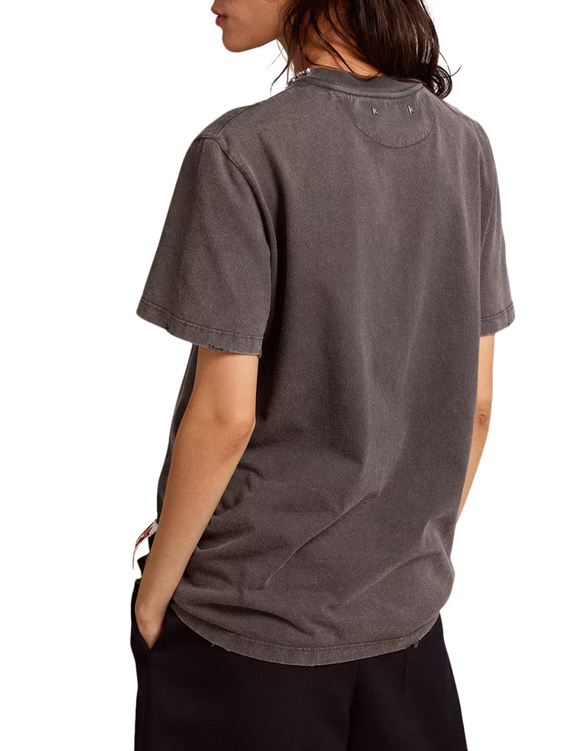 GREY T-SHIRT WITH CRYSTALS