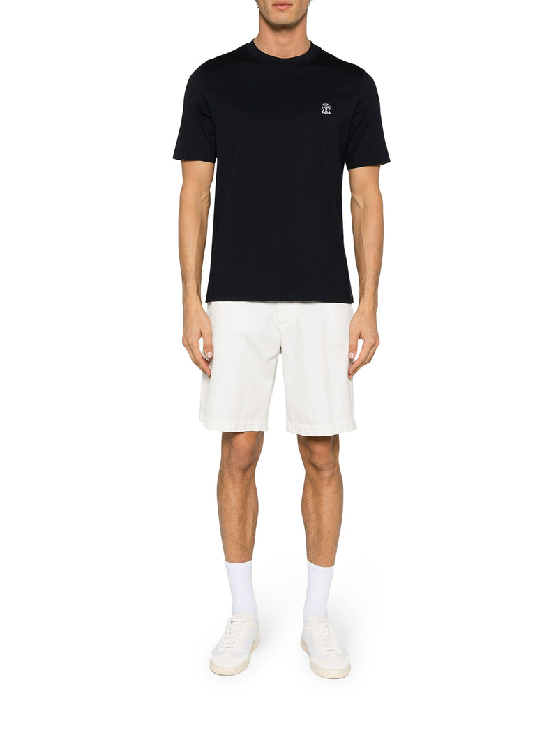 BLUE COTTON T-SHIRT WITH CONTRASTING LOGO PRINT