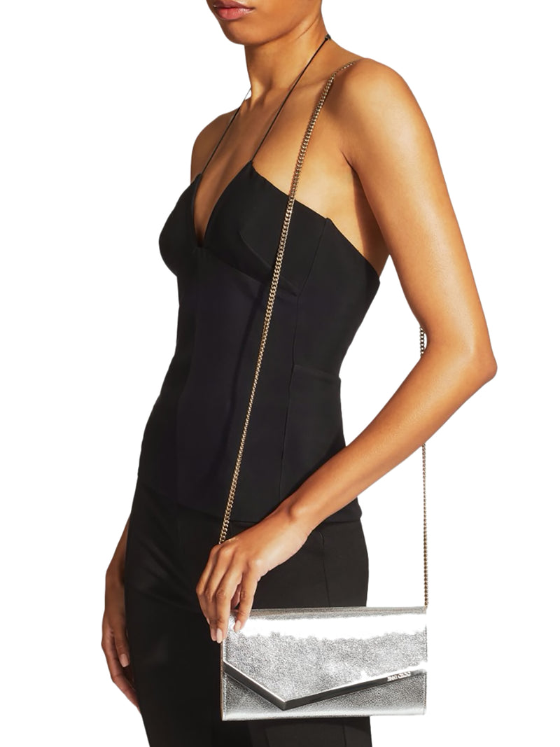 Champagne leather clutch bag with glitter