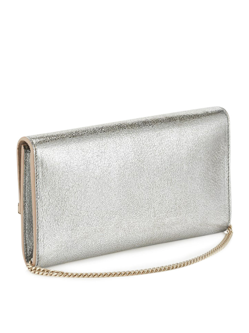Champagne leather clutch bag with glitter
