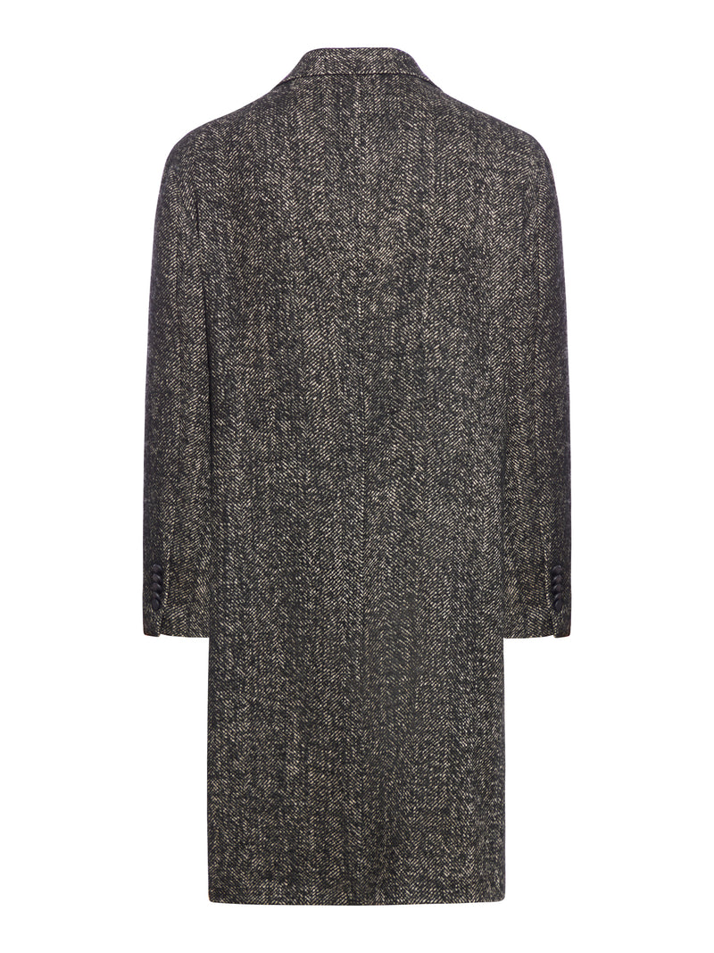 LONG DOUBLE BREASTED COAT IN WOOL BLEND HERRINGBONE