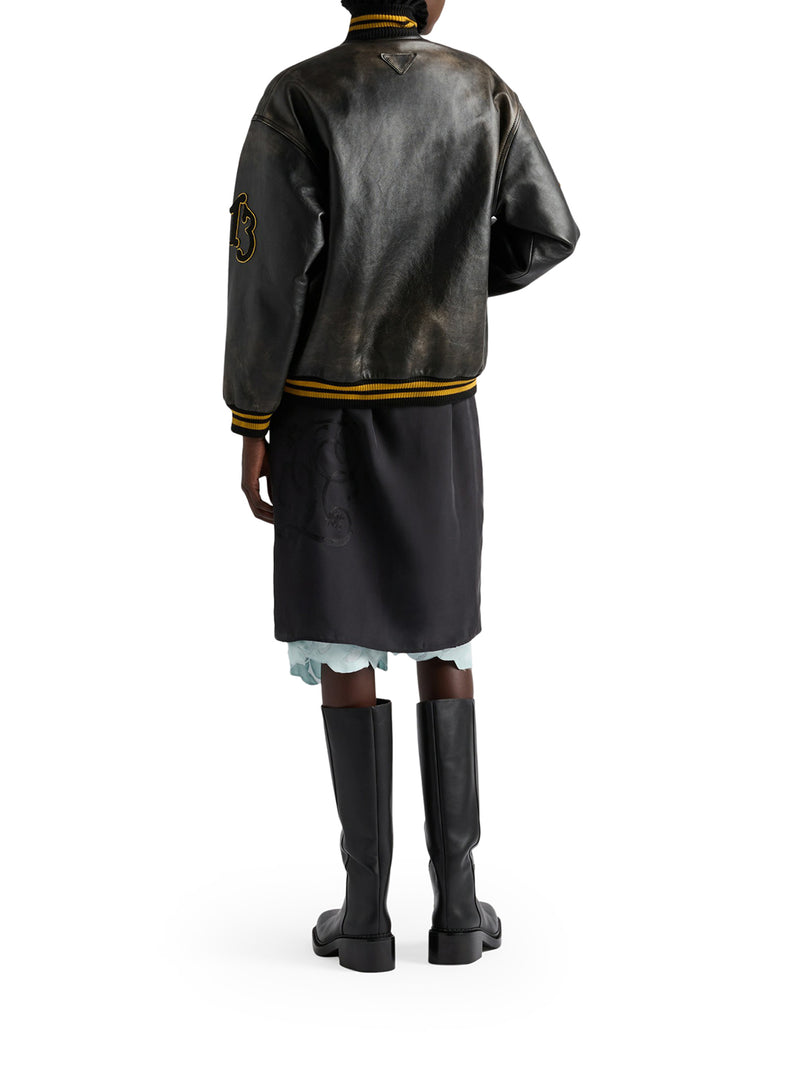 LEATHER BOMBER JACKET WITH PATCH