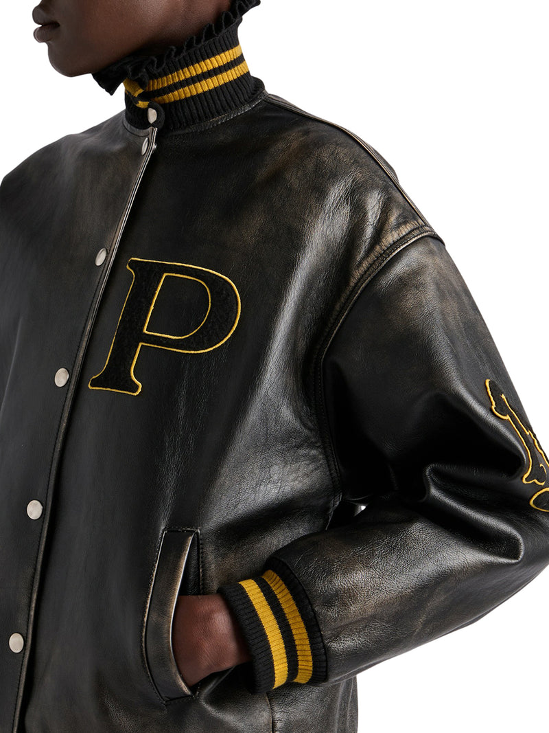 LEATHER BOMBER JACKET WITH PATCH