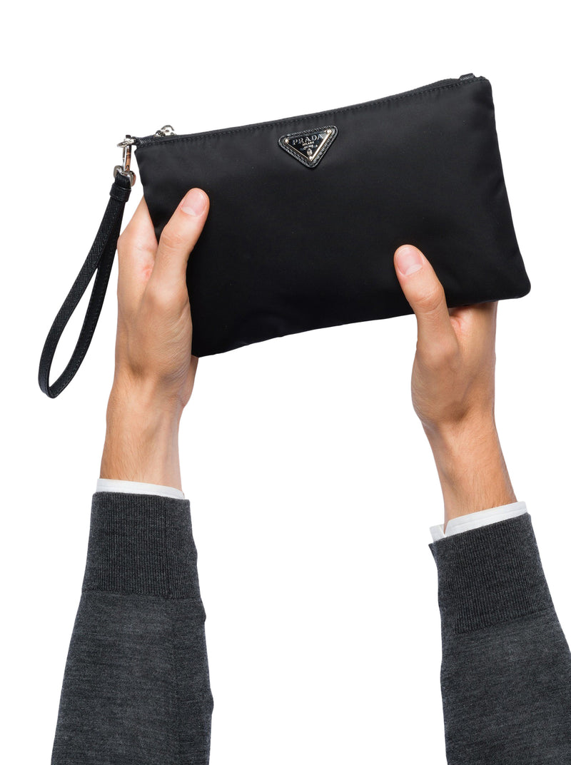 RE-NYLON AND SAFFIANO POUCH