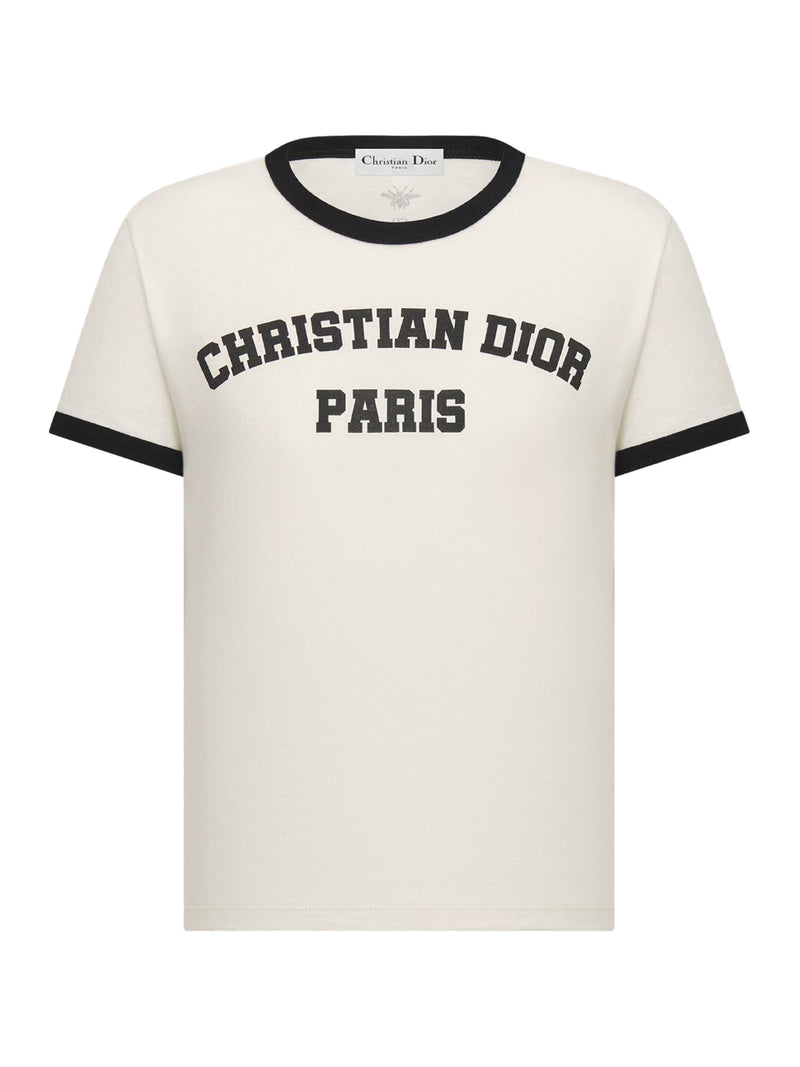 Black and white cotton and linen jersey T-shirt