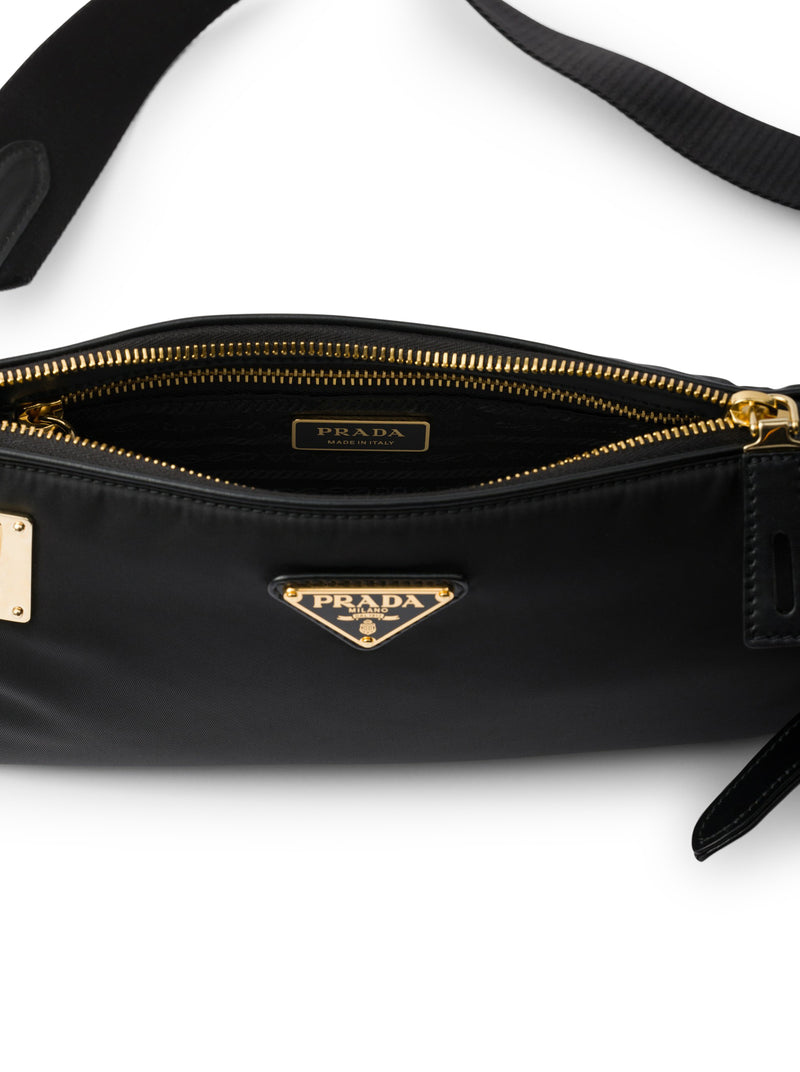 SMALL RE-NYLON AND LEATHER SHOULDER BAG WITH PADLOCK