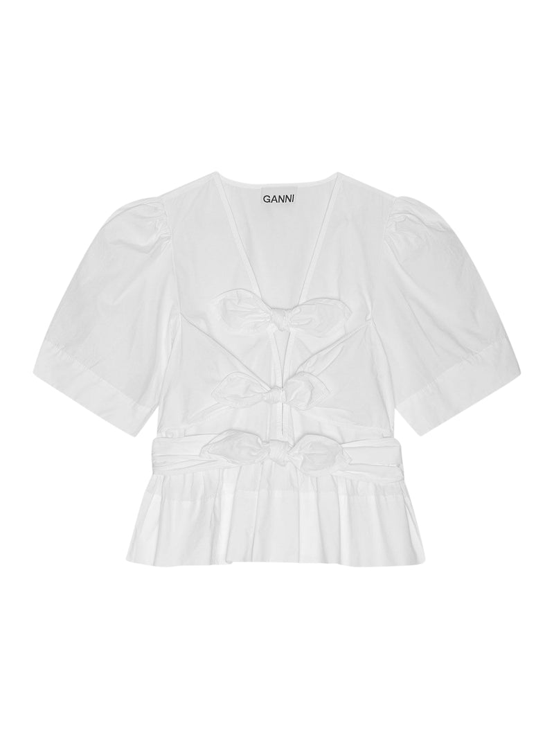 WHITE WASHED STRETCH COTTON TIE STRAP BLOUSE