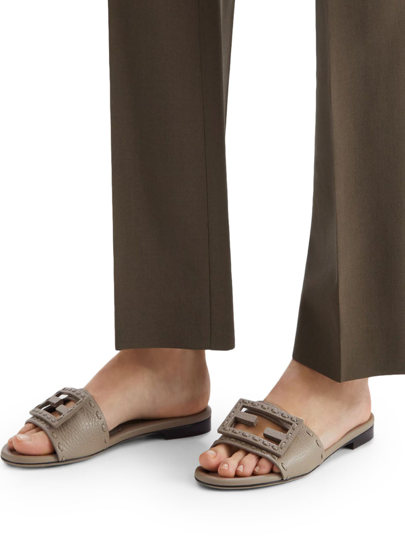 DOVE GREY LEATHER BAGUETTE SLIPPERS