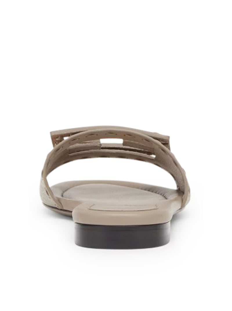 DOVE GREY LEATHER BAGUETTE SLIPPERS