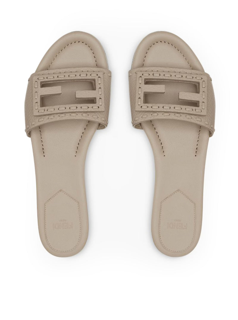 DOVE GREY LEATHER BAGUETTE SLIPPERS