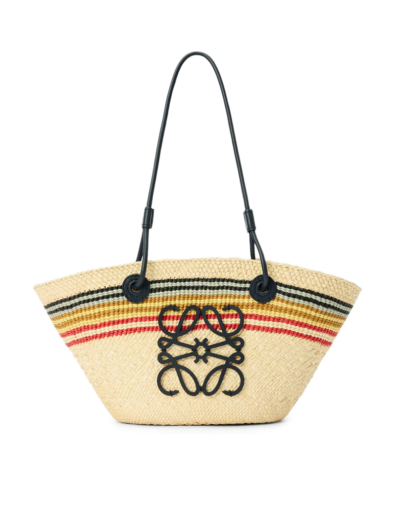 ANAGRAM SMALL BASKET BAG IN IRACA PALM AND CALFSKIN