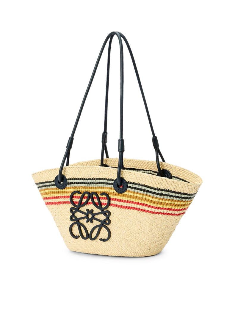 ANAGRAM SMALL BASKET BAG IN IRACA PALM AND CALFSKIN