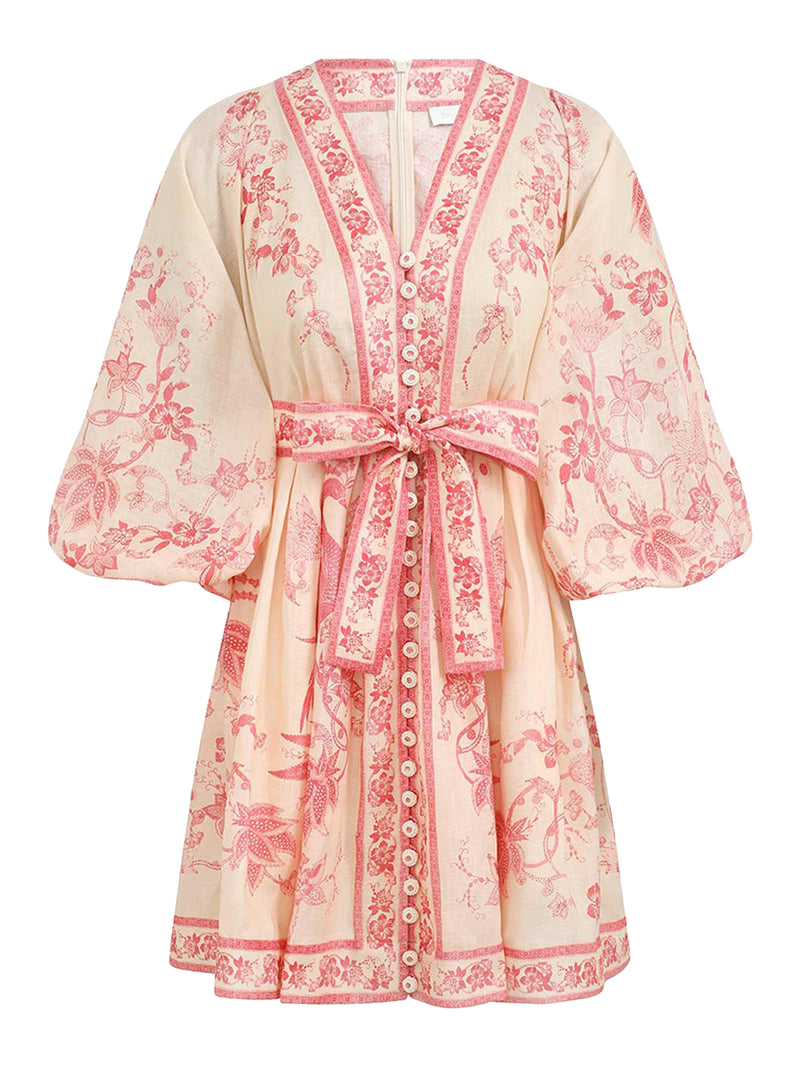 MINI DRESS WITH V-NECK AND CONTRASTING PRINT