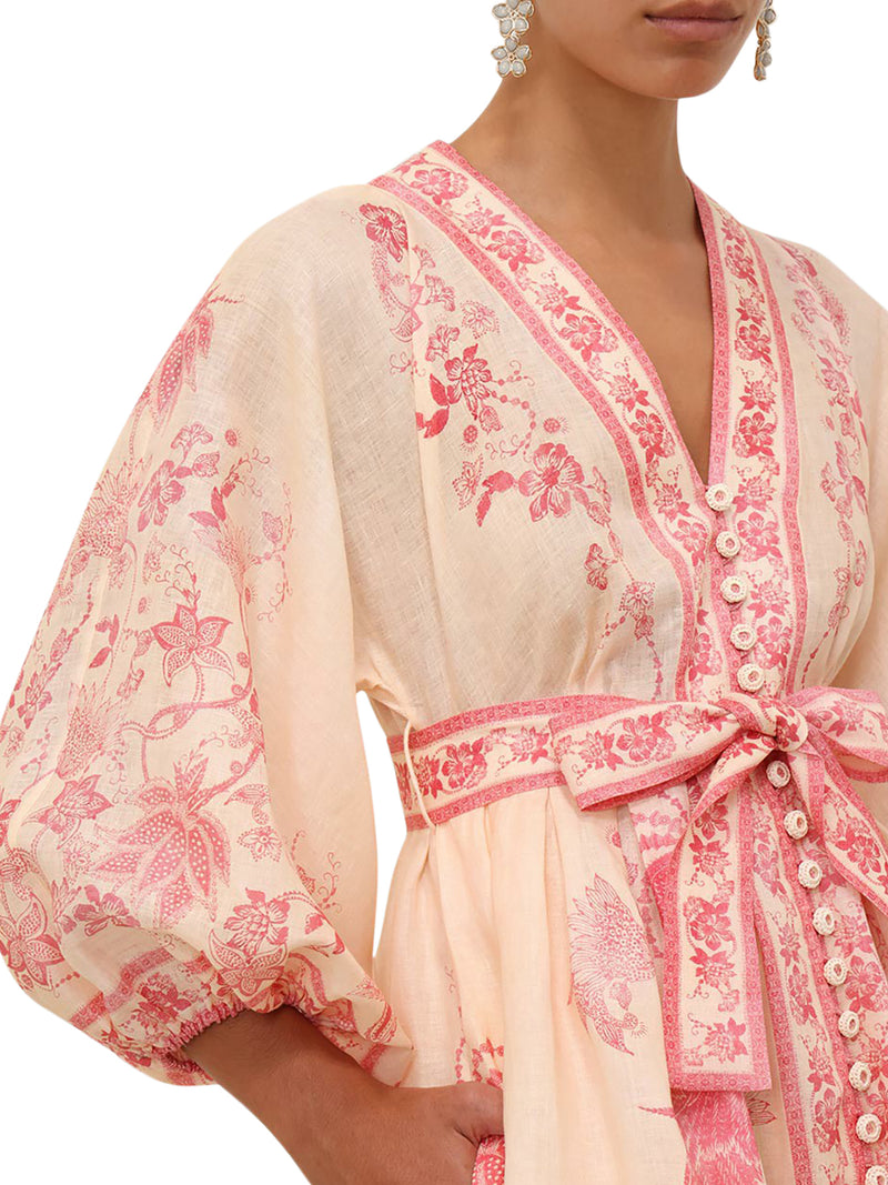 MINI DRESS WITH V-NECK AND CONTRASTING PRINT