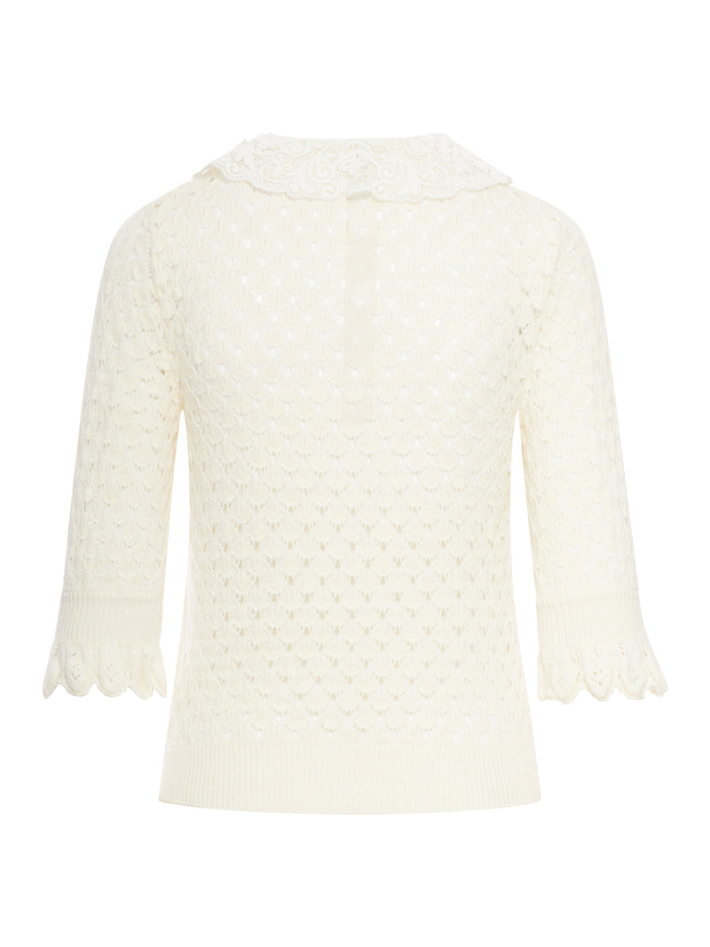 COTTON AND WOOL PERFORATED KNIT SWEATER