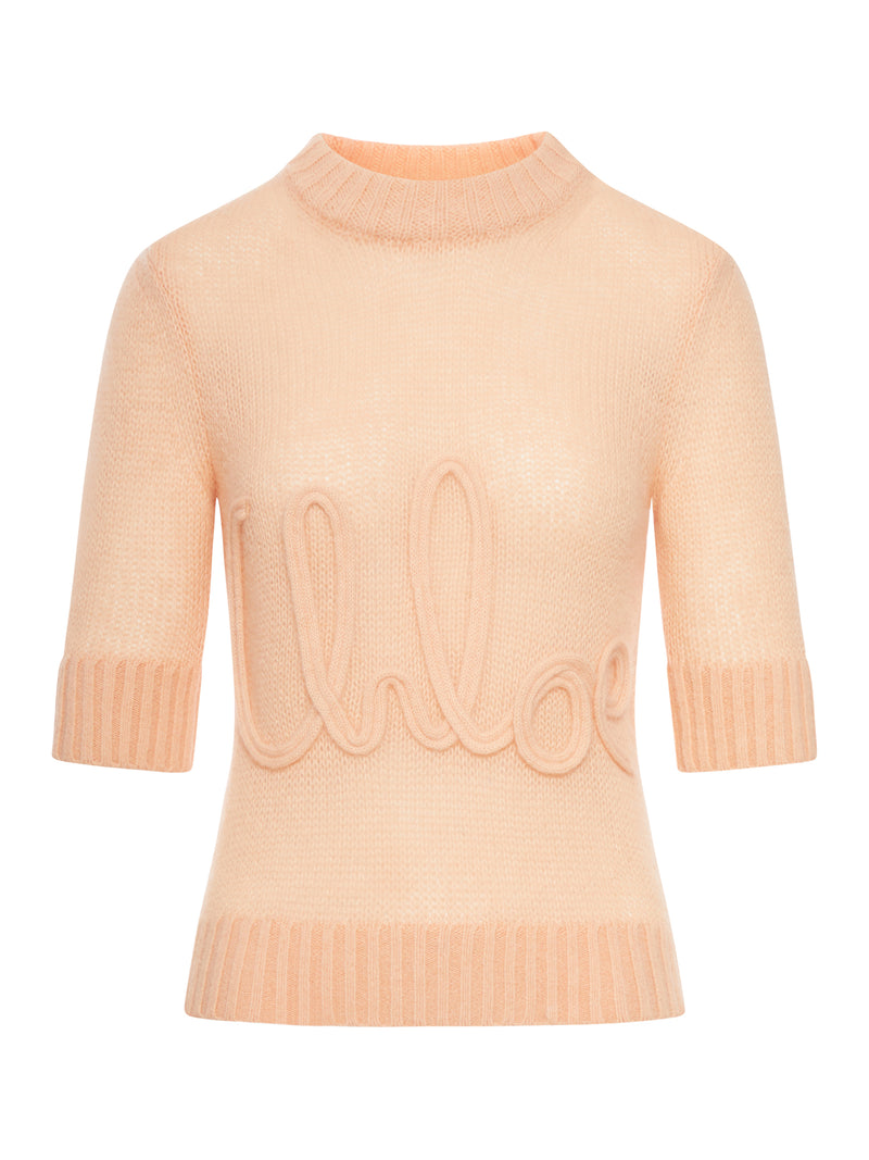 ALPACA WOOL AND SILK KNIT SWEATER WITH LOGO