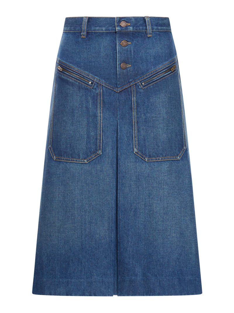 FADED DENIM MIDI SKIRT