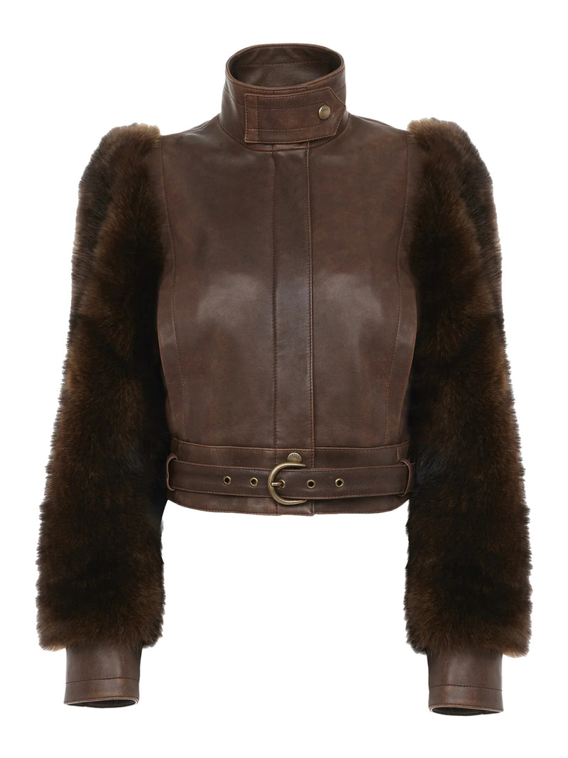 SHORT HIGH-NECK LEATHER JACKET