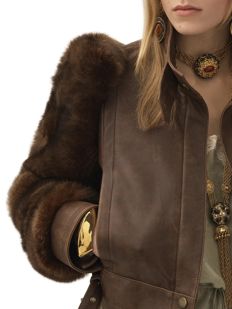 SHORT HIGH-NECK LEATHER JACKET