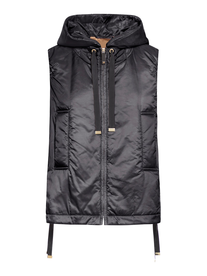 PADDED VEST WITH HOOD IN ANTI-DROP CANVAS
