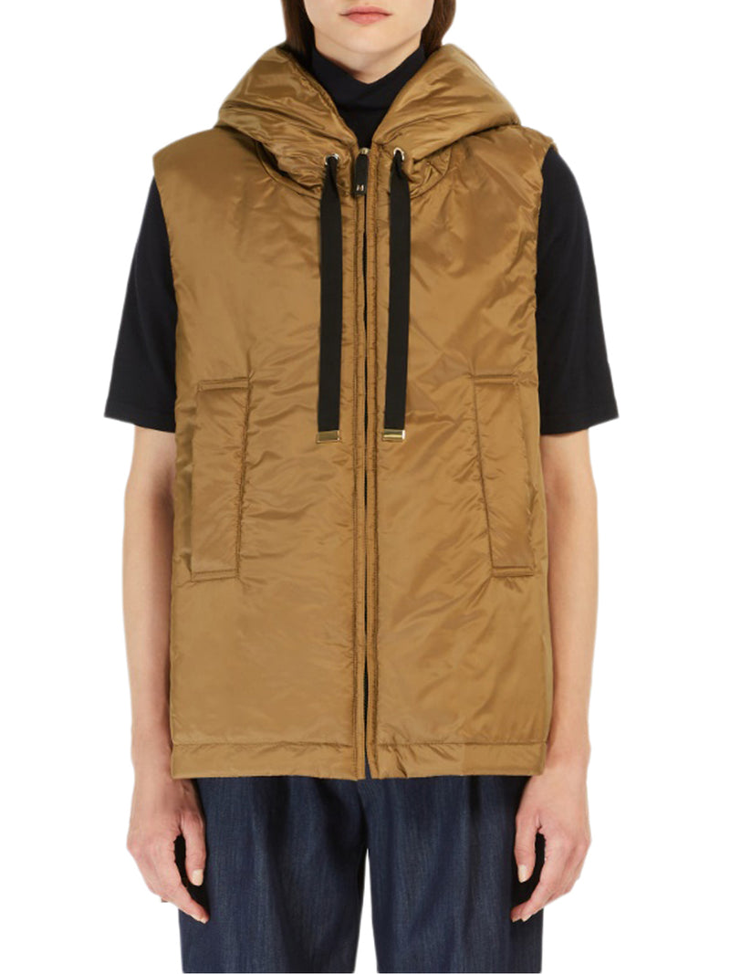 PADDED VEST WITH HOOD IN ANTI-DROP CANVAS
