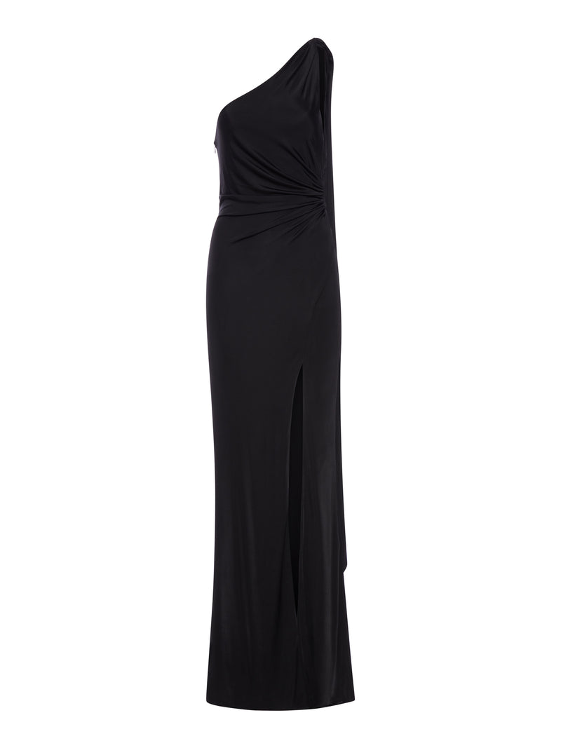 ONE SHOULDER EVENING DRESS WITH SCARF