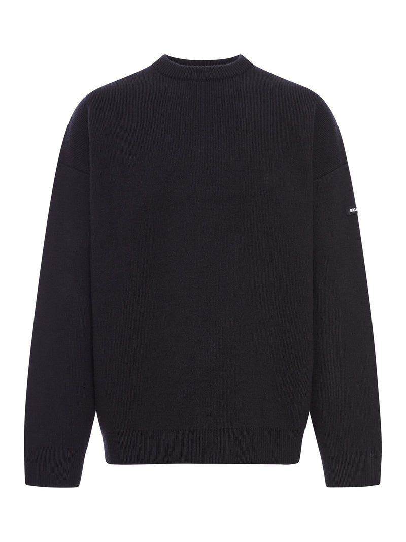 BLACK DOUBLE-FACE WOOL KNIT SWEATER