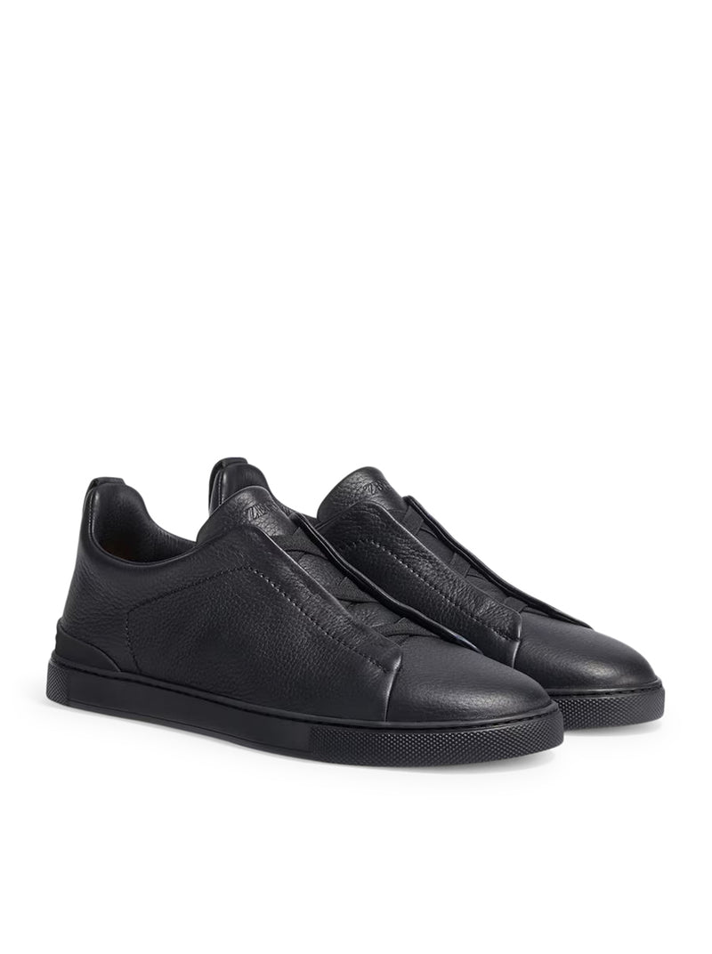 TRIPLE STITCH SNEAKERS IN BLACK DEERSKIN