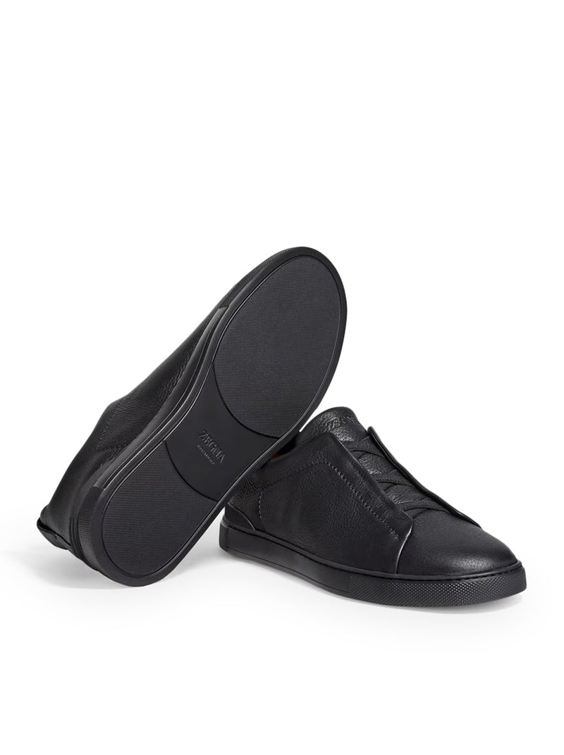 TRIPLE STITCH SNEAKERS IN BLACK DEERSKIN