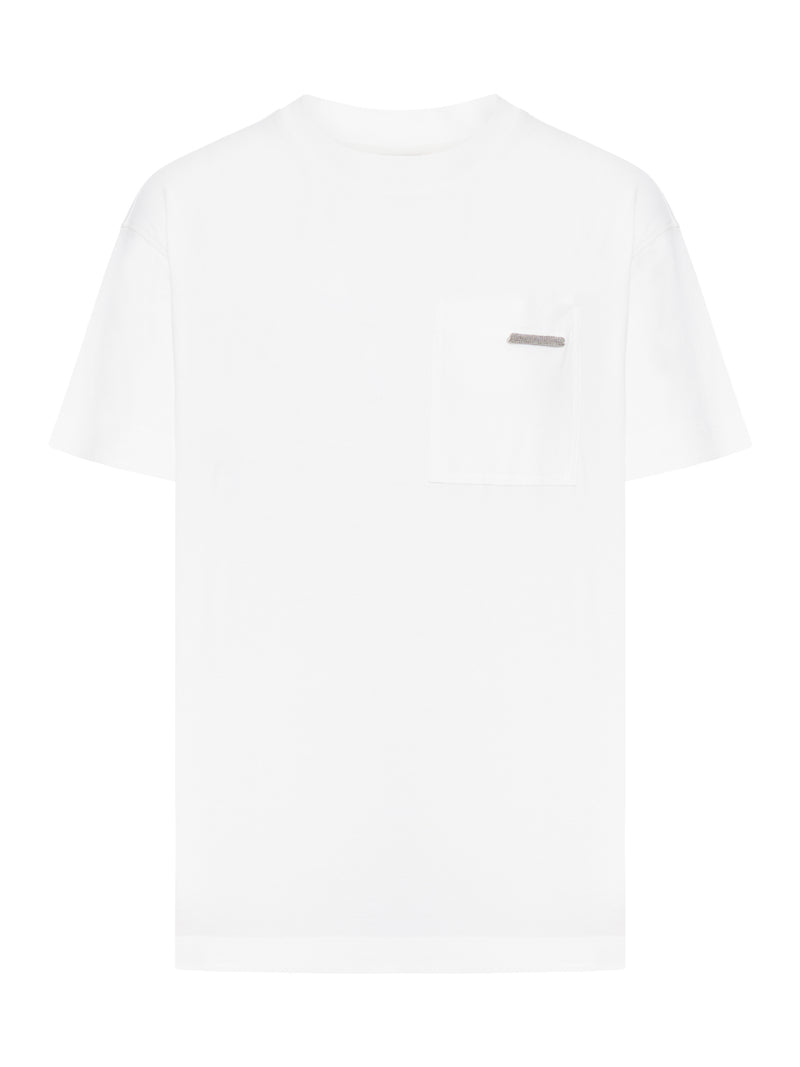 COTTON T-SHIRT WITH POCKET AND JEWELRY APPLICATION