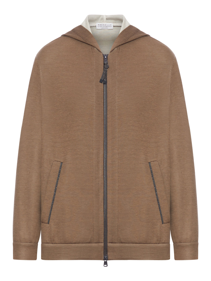 COTTON AND SILK ZIP-UP HOODIE