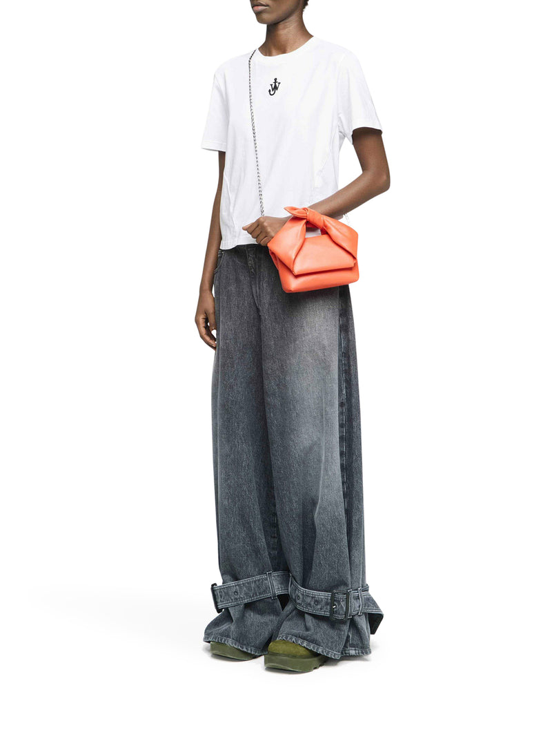 PANELLED CROPPED T-SHIRT WITH ANCHOR EMBROIDERY