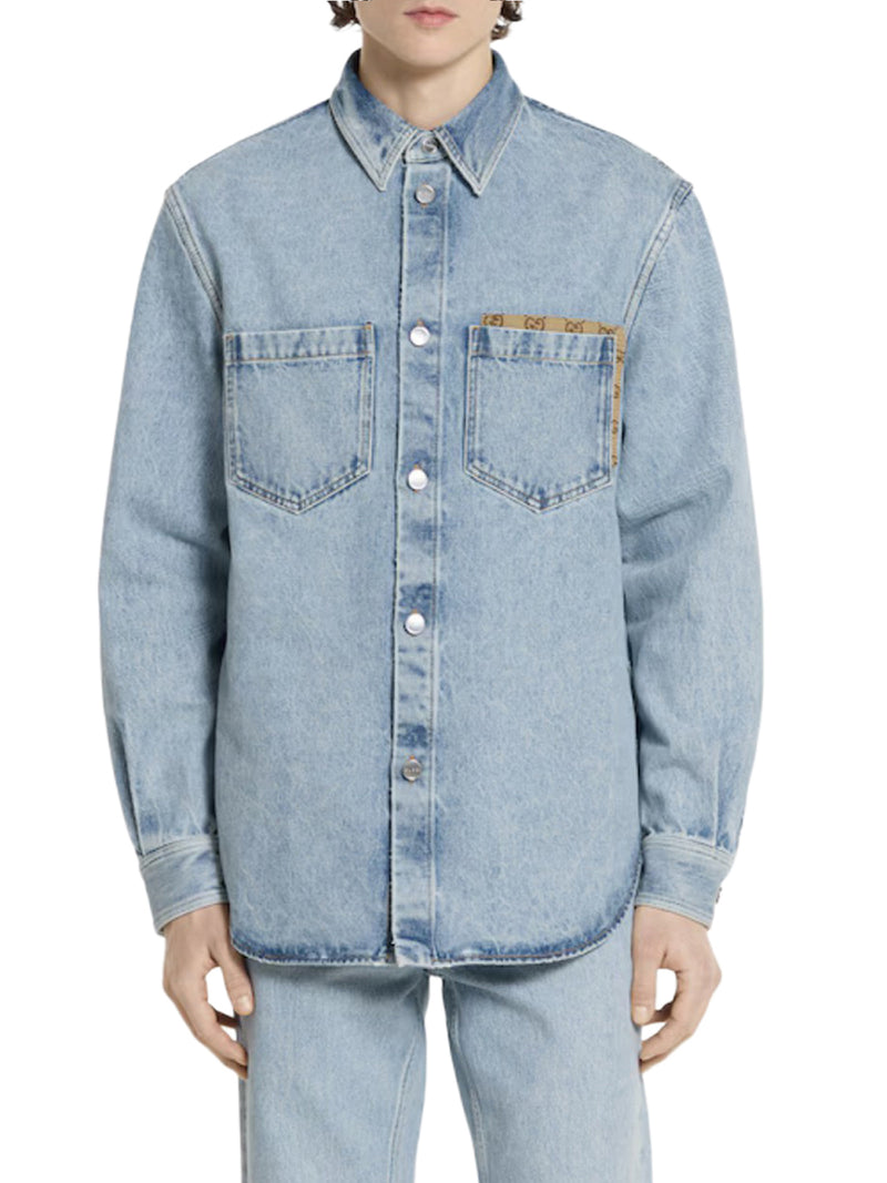 DÉLAVÉ DENIM SHIRT WITH GG INSERT