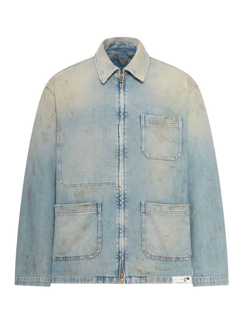 MEN`S DISTRESSED EFFECT DENIM JACKET WITH ZIP