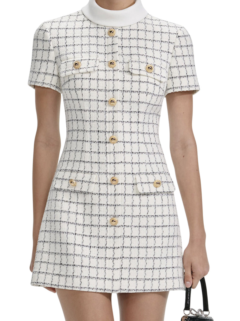 CHECKED BOUCLE MINI DRESS