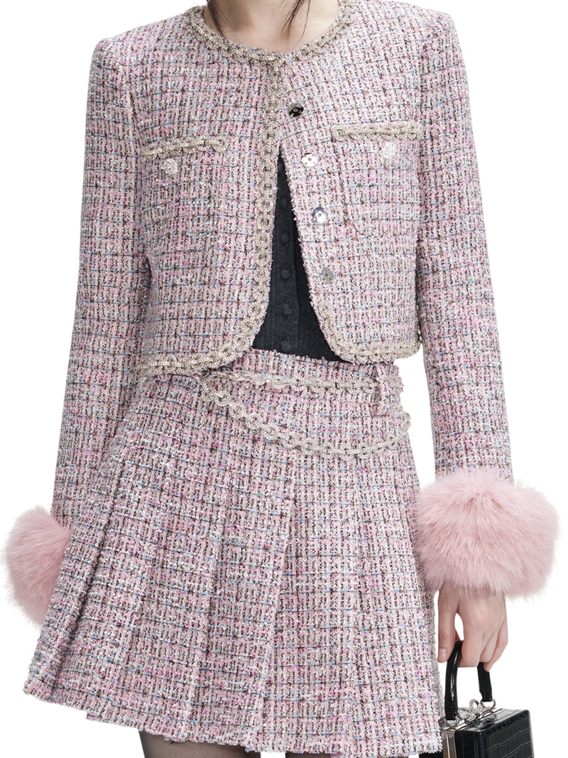 BOUCLE JACKET WITH FUR CUFFS