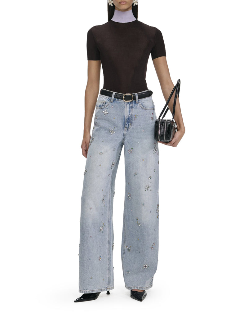 EMBELLISHED WIDE LEG JEANS