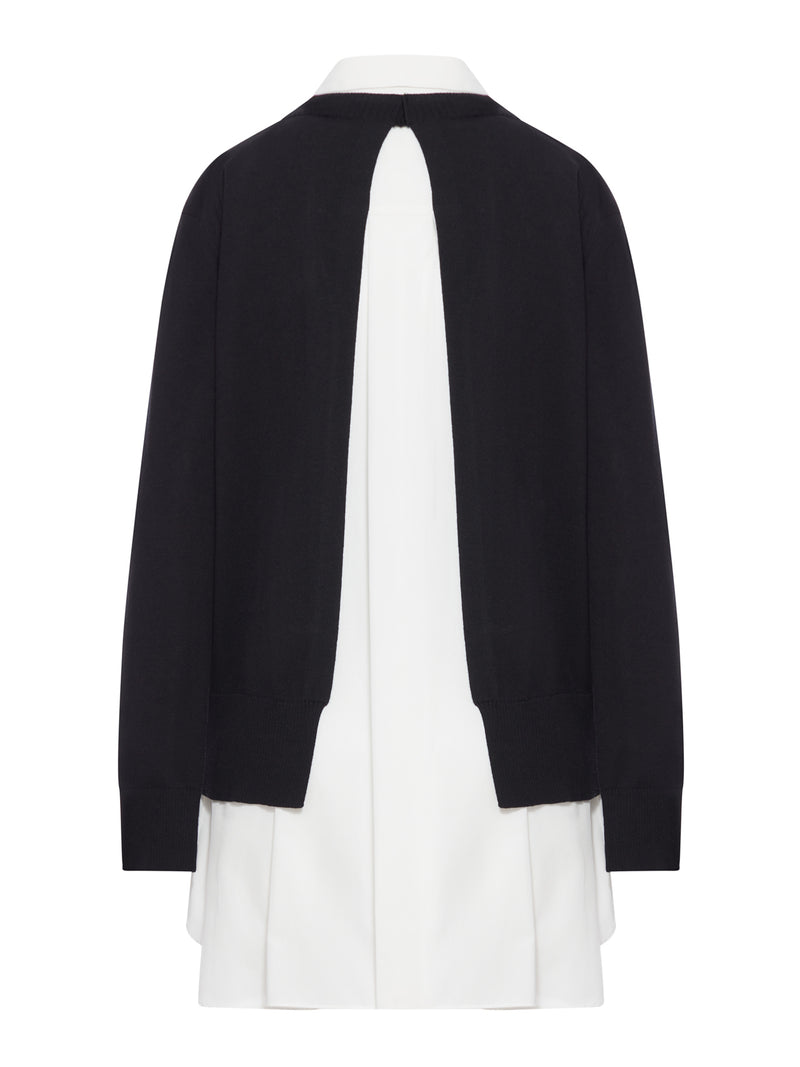LAYERED POPLIN AND COTTON KNIT DRESS