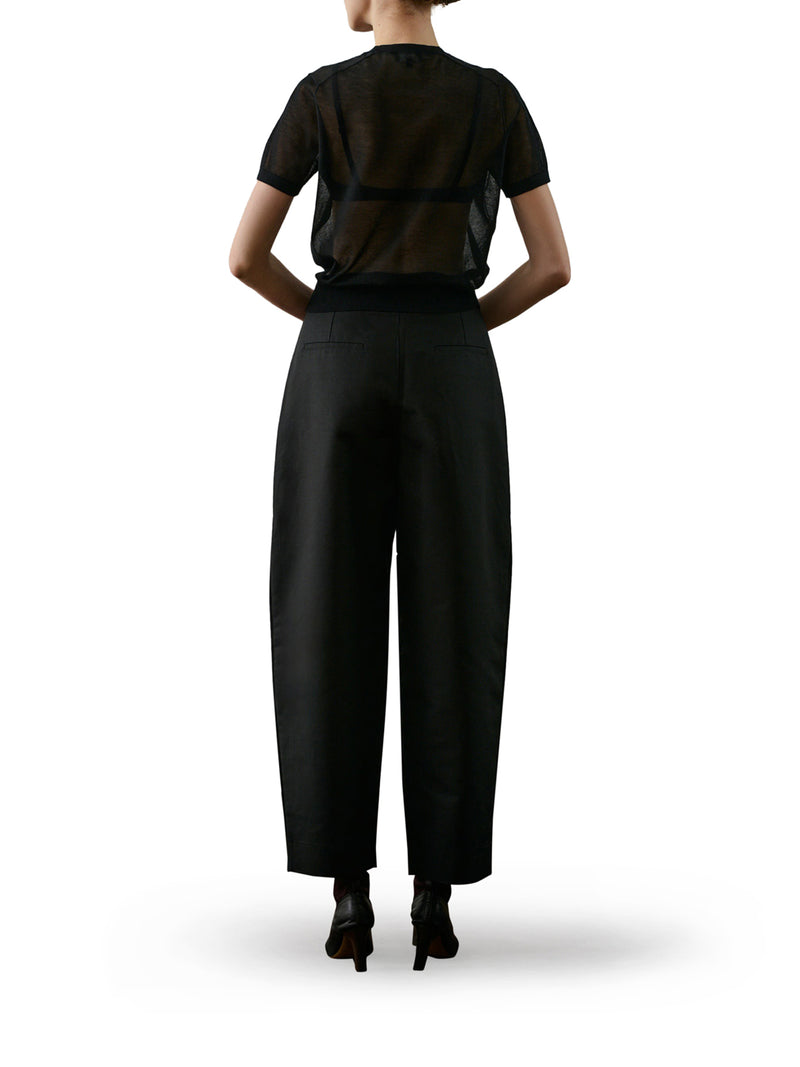 DALEY PLEATED BLACK COTTON TROUSERS