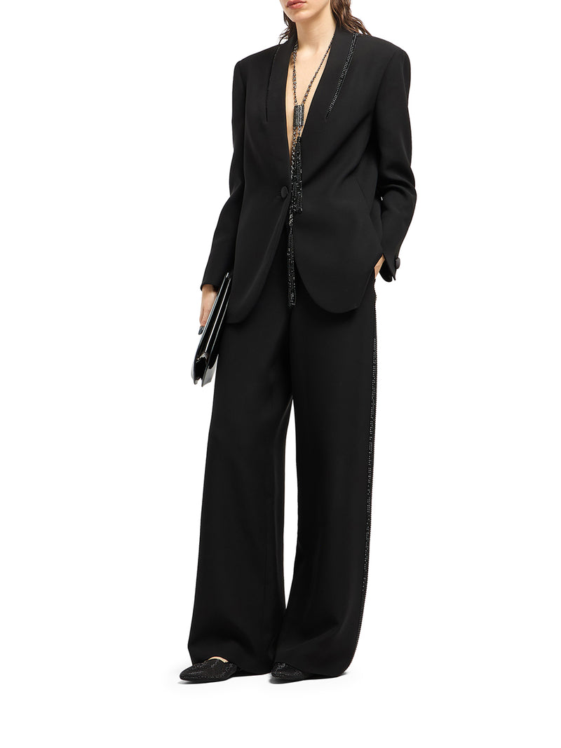 WIDE SILK TROUSERS WITH RHINESTONE DETAIL