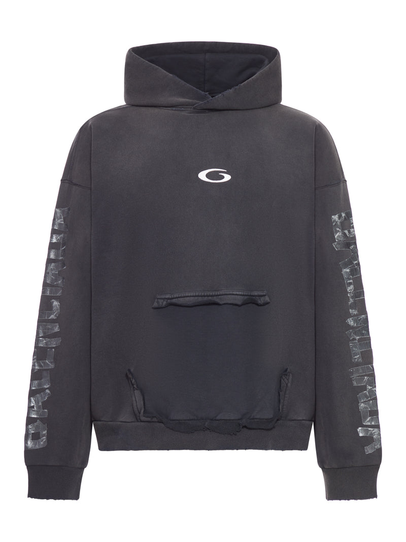 TRANSPARENT TAPE HOODIE WITH TORN POCKET