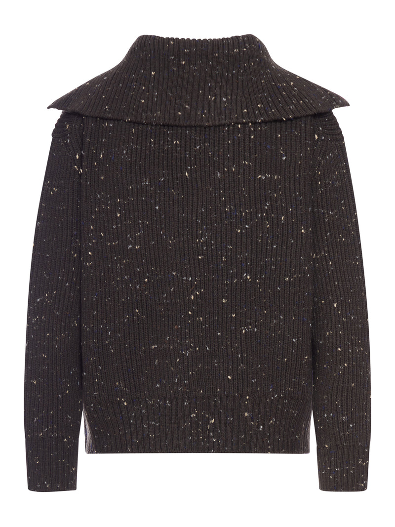 RIBBED CARDIGAN WITH WIDE NECK