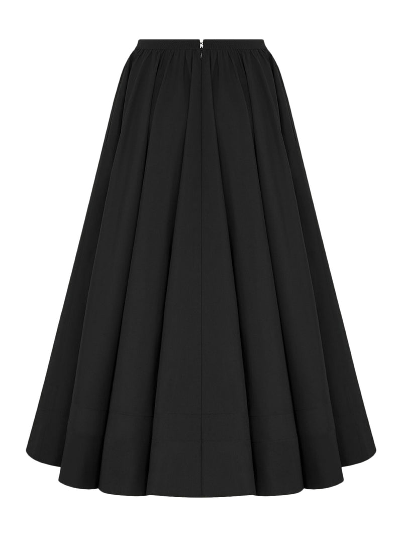 FLARED SILK FAILLE MIDI SKIRT