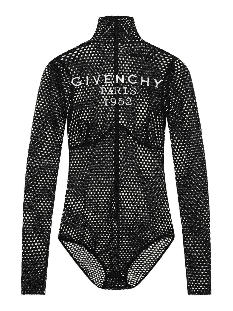 MESH BODYSUIT WITH EMBROIDERED LOGO
