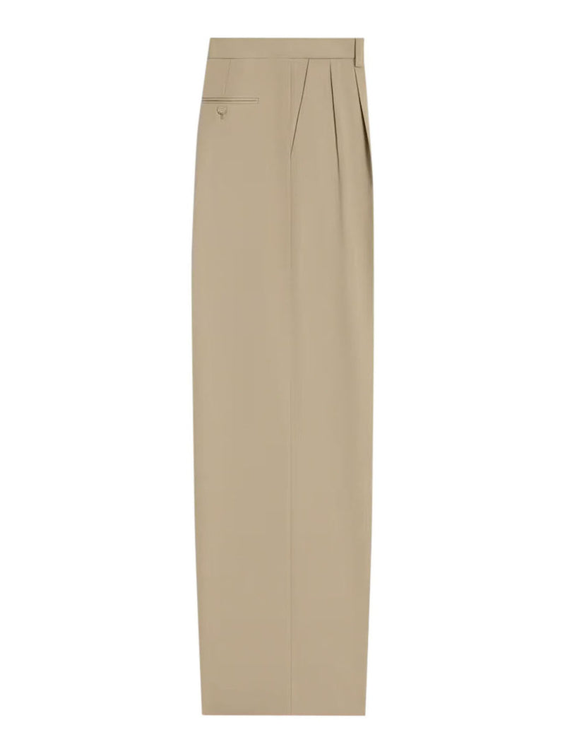 COTTON AND WOOL GABARDINE PLEATED TROUSERS