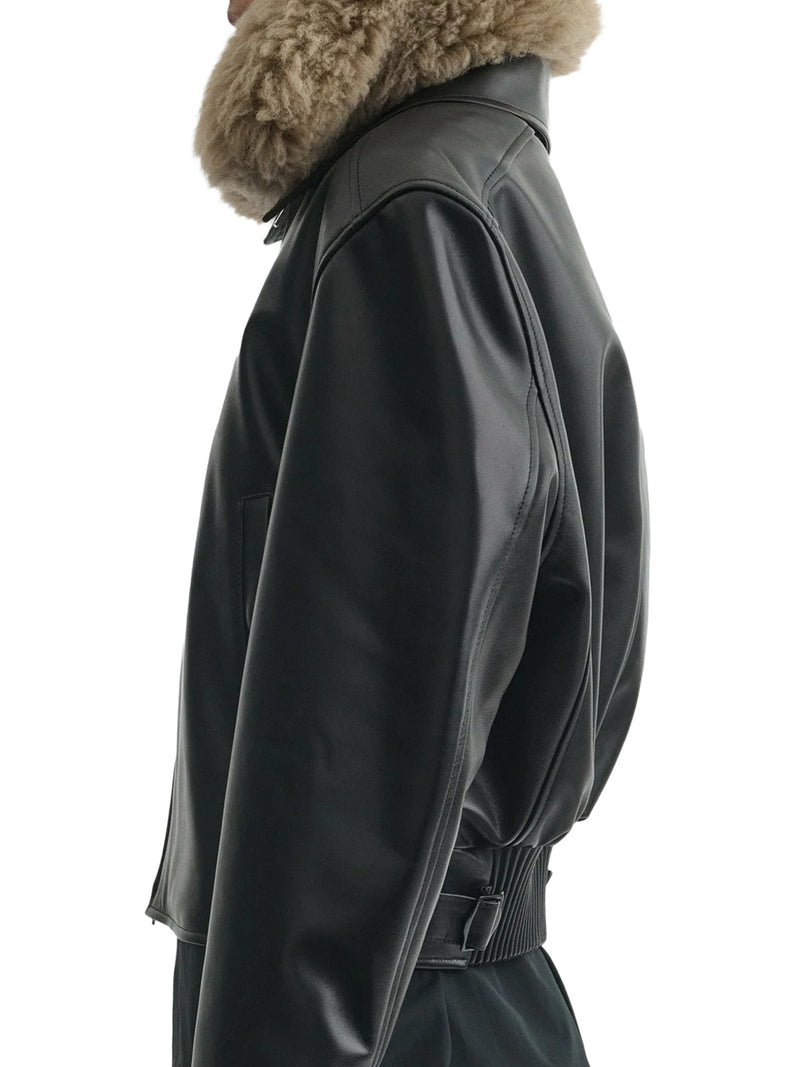 SHORT LEATHER AVIATOR JACKET