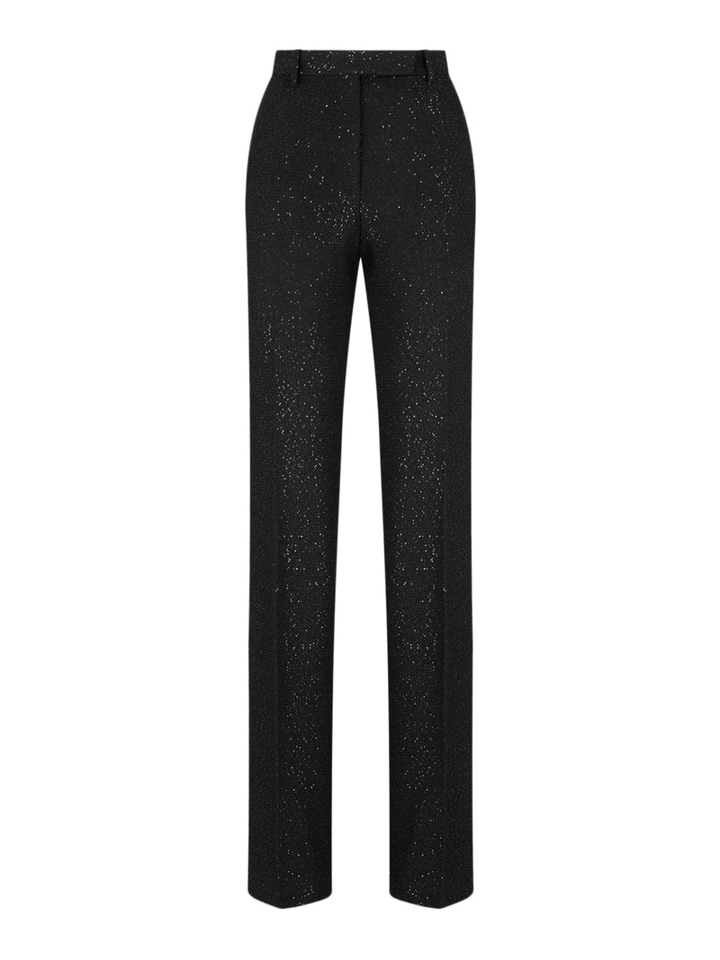 TAILORED WOOL BLEND CREPE TROUSERS WITH SEQUINS